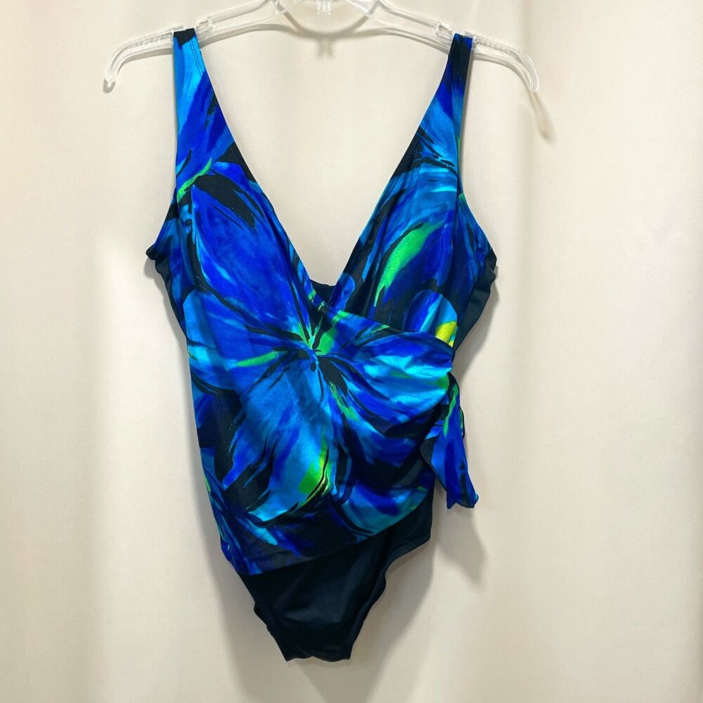 LONGITUDE One Piece Swimsuit. Blue/Black, 16